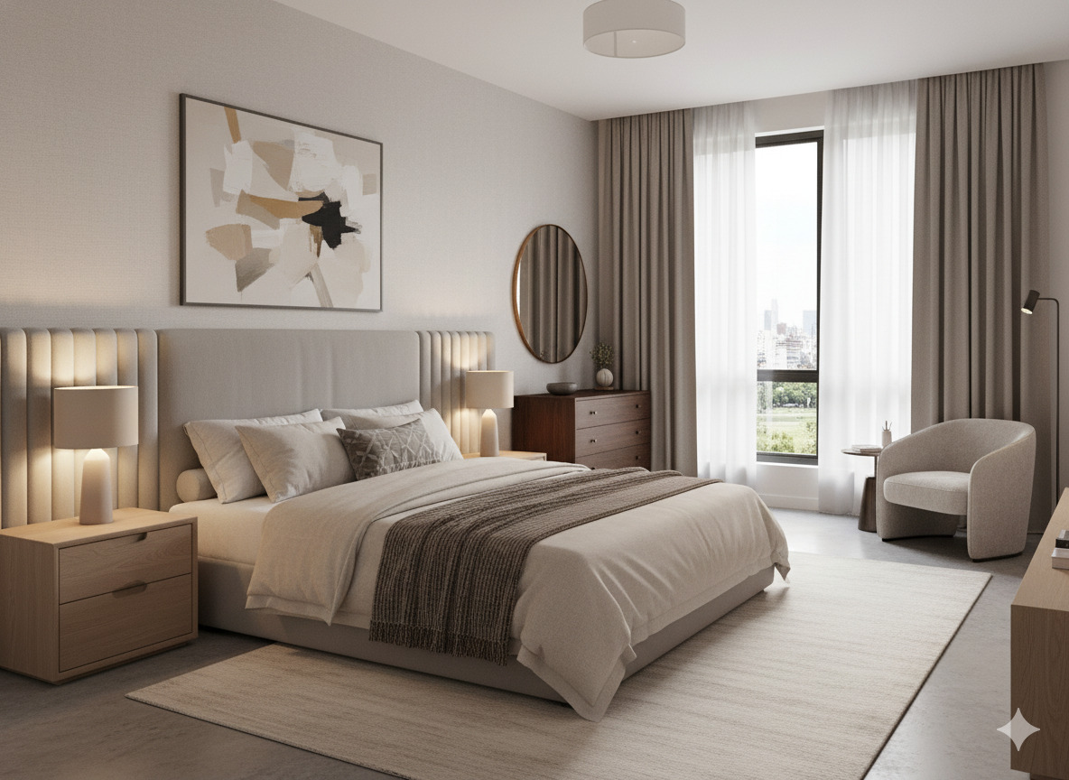 Modern bedroom with neutral tones